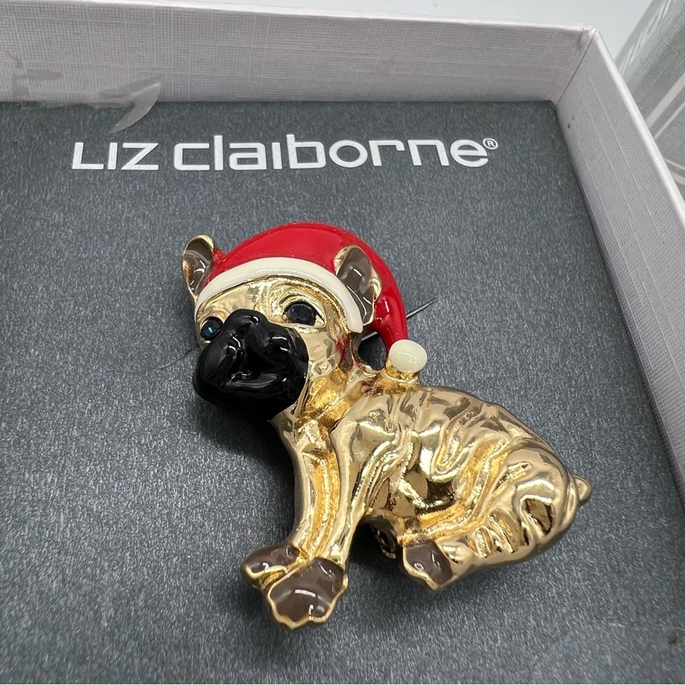 Liz Claiborne PUG‎ Christmas Brooch